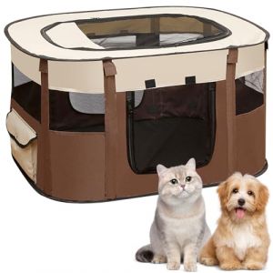 Enclos pour chiots et animaux de compagnie, pliable, tente rectangulaire, pour l'intérieur, portable, pour chatons, chiots, lapins (marron) (lovehomevp, neuf)
