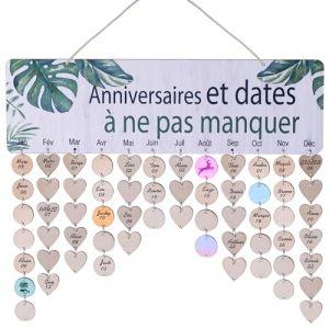 Calendrier des anniversaires perpétuel en Français- suspension décoration en bois Dates à ne pas manquer Calendrier mural Calendrier Bois decoration maison cadeau fammille mamman mamie (WEIKAYHOME, neuf)