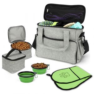 BELLE VOUS Sac de Voyage pour Chien avec Gamelles Pliables - Sac de Transport avec Poches Multifonctions - Rangement Accessoires pour Animaux de Compagnie - Chien et Chat (Tinyyo Europe, neuf)