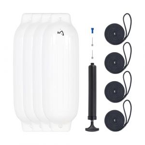 Mesle Pare-Battage Dura Lot de 4 avec Corde & Pompe, ø 21 cm | 68 cm Long, Défense de Bateau Yacht Jet-Ski, Bouée Pare Battage cylindrique Gonflable (Mesle Watersports, neuf)