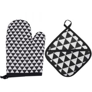 HAZMA 2 Pièces Maniques Résistantes À La Chaleur Pour La Cuisine, (15 X 25 Cm/18 X 18 Cm), Maniques Cuisine Protège Les Mains Des Ustensiles Chauds, Gant Four, A (Triangle Noir) Excellent (anqingyandian, neuf)