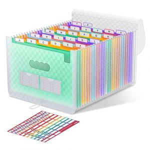 ThinkTex Trieur 26 Compartiments, A4 Trieur Document avec Couvercle, Portable Plastique Valisette Trieur Accordeon, Accordéon Organiseur de Dossiers de Fichiers - Vert (ThinkTex EU, neuf)
