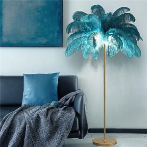 Lampe de sol en plumes d'autruche naturelle, lampes à plumes, lampe sur pied de chambre à coucher avec abat-jour en plumes, ampoule LED 3 couleurs, lampadaires en plumes, éclairage de salon pour (FANYOUSMAO, neuf)