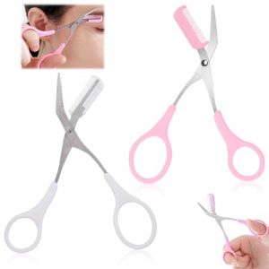 2 Pièces Ciseaux pour Tailler Les Sourcils, Tondeuse à Sourcils, Arc Sourcil Rasoir, Ciseaux à Sourcils avec Peigne pour Raccourcir Les Sourcils et Les Cils (Blanc, Rose) (LIN  YAMEIZI UK SHOP, neuf)