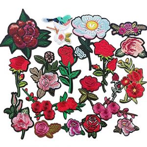 Chenkou Craft 20 pièces Patch brodé thermocollant ou à coudre Chenkou Craft, rose brodée, motif applique. (Juqian LLC, neuf)