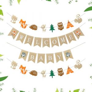 Banni&egrave;re de Bapt&ecirc;me Bienvenue B&eacute;b&eacute; For&ecirc;t + D&eacute;coration Murale Animaux + Kit Complet pour Baby Shower + 2 D&eacute;corations Animaux + Banni&egrave;res de Haute Qualit&eacute; + Taille 18x13 cm (gzchaoke, neuf)