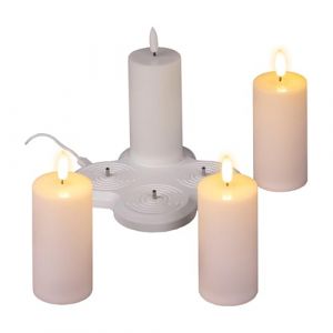 Lot de 4 bougies LED blanches chaudes rechargeables avec station de charge - 10 x 5 cm - Bougie pilier artificielle avec effet vacillant - Fonctionne avec piles - Lumi&egrave;re d&eacute;corative pour No&euml;l, Avent, (Special-trends, neuf)