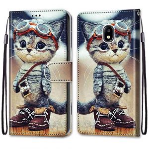 ShinyCase &Eacute;tui pour Samsung Galaxy J5 2017 Coque PU Leather Cuir Anti-Rayures Protection Cover Emplacement Carte Portefeuille Magn&eacute;tique T&eacute;l&eacute;phone Case pour Galaxy J5 2017,Chat de Dessin Anim&eacute; (ShinyCase, neuf)