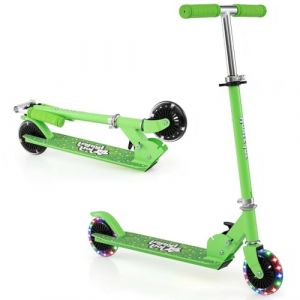 KOMFOTTEU Trottinette Enfant, 2 roulettes ABEC-5, LED et Frein, Planche &agrave; roulettes Pliable, 3 Hauteurs r&eacute;glables, Scooter pour Enfants 3 Ans+, Charge 50 kg (sans Accessoires, Vert) (Komfort GmbH, neuf)