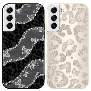 Yirlbey 2 Pi&egrave;ces Coque pour Samsung Galaxy S21 FE 5G 6,4", &Eacute;tui Souple TPU Aesthetic L&eacute;opard Butterfly Motif Paillette Dessin Durable Fine Silicone Housse de Antichoc Protection Cover pour Femme Fille (XUPINBO, neuf)