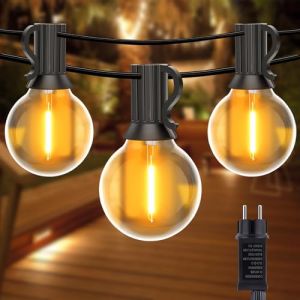 Anmossi Guirlande Lumineuse Exterieure,50FT/15 Mètres Guirlande Ampoule Exterieur avec 25 Ampoules G40 LED,Guirlandes Guinguette Etanches pour Jardin,Fête,Noël,Mariage(Blanc Chaud) (Anmossi-EU, neuf)
