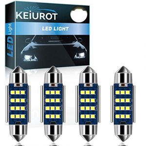 Keiurot Ampoule LED C5W 36mm Feston Lampe 6461 6418 LED Anti Erreur Blanc 2016 9SMD Voiture Interieur Plafonnier led 12v Feston Ampoules Lot de 4 (Keiurot, neuf)