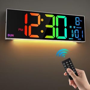 HAITANG Grande Horloge Murale numérique de 16" pour Salon, télécommande, Double Alarme, 8 Couleurs RVB, Grand écran LED, luminosité Automatique, Date, Heure d'été Automatique, température (WEI JIE UK Store, neuf)
