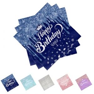 JENCVNL 40 Pi&egrave;ces Serviettes Anniversaire Joyeux 33 x 33 cm Serviettes Papier Decoration Anniversaire, Serviette Jetable pour Deco,Scettar Serviette pour F&ecirc;tes (Bleu fonc&eacute;) (Yinker Port, neuf)