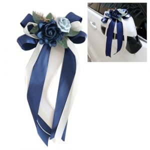Lot de 4 nœuds de voiture en soie Fleur Mariage Décoration de voiture Simulation Rose Nœud Voiture Poignée de porte Rétroviseur de chaise de mariage Décoration Fleur Bow avec ventouses Bandes pour (YJieFang, neuf)