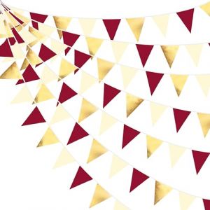 Bordeaux Or Beige Fanion Guirlande Bannière Bruant Décoration de Fête Grenat Rouge Dorées Beige Tissu Triangle Drapeau Banderole pour Anniversaire Bapteme Mariage Diplômé EVJF Thé Saint Valentin Decor (MZY Co., Ltd, neuf)