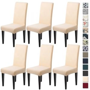 Dioxide Housse de Chaise Extensible 6 Pièces, Housse de Salle à Manger Amovible Lavables Couverture de Chaise Revêtement de Chaise pour Salle à Manger,Hôtel,Mariage(Beige, 6PCS) (Taxixing, neuf)