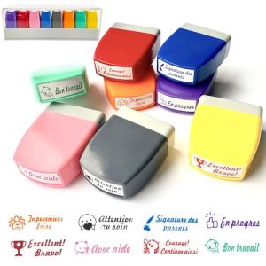 Dhqkqg 8PCS Tampon Enseignant Français, Tampon Encreur Enseignant Français Motivants, Tampons Enseignants, Tampon Auto Encreur Tampons Enseignants Maternelle Cadeau pour Encourager Motiver Élèves (QiXinDianZi, neuf)