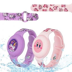 AXFEE AirTag &Eacute;tuis de Protection, Silicone Bracelet Airtag pour Enfants, Mignon Housse de Protection AirTag Key Finder pour Enfants (Licorne + Rose Smiley) (Ouuze, neuf)