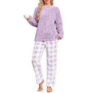 UMIPUBO Pyjama Femme Hiver Polaire Ensemble de Pyjama Pilou Chaud et Doux V&ecirc;tements de Nuit Flanelle 2 Pi&egrave;ces Combinaison Manche Longues Wear Pijamas Sleepwear avec Poches Cadeau (Violet, XL) (Bukely, neuf)