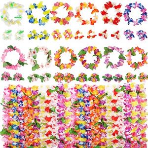 BETESSIN 48Pcs Colliers de Fleurs Hawaïenne Bracelets Guirlandes Tenue Hawaïenne Décoration Tropicale Plage Fête d'Été Carnaval (SaEnkeji, neuf)