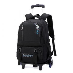 IvyH Sac à Dos à Roulettes pour Garçons Adolescents, Cartable pour Enfants avec Chariot Amovible à 6 roues, Sac D'école Décontracté pour l'école ou les Voyages, 27 Litres - Noir (IvyH, neuf)