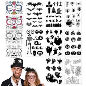 8 pcs Temporäre Tattoos, Halloween Spinnen Gespenst Fledermaus Tattoo,Realistic & Last Long Cosplay Aufkleber für Halloween Horror Night Maskerade Cosplay Thema Party Karneval Fasching Accessoires (Heskead, neuf)