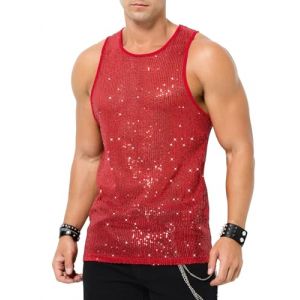 Casey Kevin D&eacute;bardeur Paillettes Homme Glitzer Hemd Oberteil T-Shirt Sexy Transparent Gilet Brillants Debardeur de Club Disco Party Clubwear F&ecirc;te (Casey-Kevin, neuf)