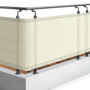 Sol Royal Brise Vue Balcon Extérieur PES SolVision PB2 90x300 cm Creme – Brise Vent Terrasse avec Œillets, Cordons, Résistant à l'eau & aux Intempéries – Cache Balcon 160 g/m² avec Protection UV (Brandvin, neuf)