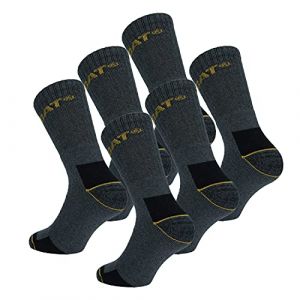 Caterpillar 6 Paires Chaussettes Travail Mi-Mollet - Chaussures de Sécurité - Pointe et Talon Renforcé - Coton Eponge (39-42, 6 Paires Gris) (Naduf, neuf)