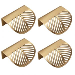 Uadme Poignet Meuble Doré, 4 Pièces Forme des Feuilles Cabinet Laiton Poignées, Bouton d'Armoires en Métal Dissimulées, pour Armoire Cuisine (OKBY, neuf)