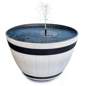 matches21 HOME & HOBBY Kit de fontaine solaire d'extérieur - Grand format de 51 cm - Aspect tonneau en bois - Gris - Fontaine de jardin (matches21 HOME & HOBBY, neuf)