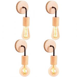 iDEGU Lot de 4 Applique Murale Interieur Industrielle LED Lampe Murale Vintage en Bois M&eacute;tal E27 Luminaire Applique R&eacute;tro pour Salon Chambre &agrave; Coucher Couloir Salle de Bain (Type C, Noir, 4 Pack) (IDEGU, neuf)