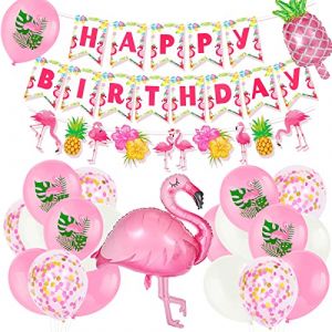 HOWAF Flamant Rose Tropical Decoration Anniversaire Fille, Ballon Flamant Rose Flamingo Ananas Foil Ballon Tropicale Bannières Joyeux Anniversaire Decoration Hawaienne Summer Luau Anniversaire Fête (Lipmok-eu, neuf)