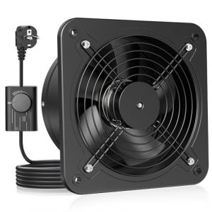 HG Power Extracteur d'air 250mm - 1680m³/h Salle de Bain Silencieux avec Clapet antiretour, Régulateur de vitesse, Prise, 74.5W Ventilation industriel pour Cuisine Garage Sous-sol Bureau, Noir (GQ-Direct, neuf)