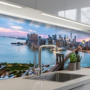 KitchenYeah© Credence Cuisine Adhesive 80x150 cm Protege Mur Revetement Mural Adhesif Parement Interieur À Coller Plaque Plastique Rigide New York - Skyline - Brooklyn - Bridge (KitchenYeah, neuf)