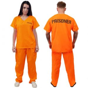 Costume de prisonnier adulte unisexe - Taille M - Haut de prisonnier orange - Pantalon orange assorti - Policiers et voleurs, d&eacute;guisement d'Halloween (ILFD GROUP LTD, neuf)