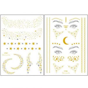 Xinlie 2 Pièces Visage Tatouage Visage Autocollants Autocollants de Tatouage Métalliques Tatouages ​​Flash Pour Cadeau de Vacances Filles et Jeunes Femmes Pour les Yeux Visage Fête (Xinlie, neuf)