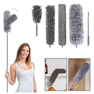 5PCS Plumeau Poussiere R&eacute;tractable Telescopique Gap Tete de Loup Plumeau Lavable et L&eacute;ger Longueur 256cm pour Nettoyer Le Plafond,Toile d'Araign&eacute;e,Ventilateur de Plafond,Voiture (XUANYILAN, neuf)