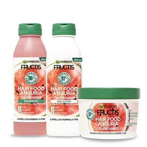 Garnier Fructis Hair Food Routine Cheveux Shampoing Past&egrave;que 350ml + Apr&egrave;s-shampoing 350ml + Masque Triple Usage 390ml pour Cheveux Normaux &agrave; Fins 98% d'Ingr&eacute;dients d'Origine Naturelle - Lot de 3 (Eurocali, neuf)