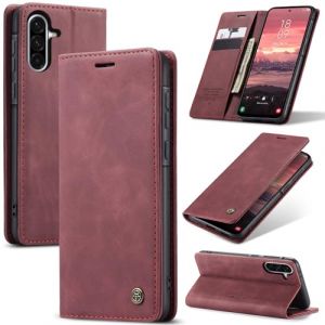 Samokor Coque pour Samsung Galaxy S24 FE 5G Housse Cuir Premium Etui Rabat Pochette Portefeuille Fentes Cartes Magn&eacute;tique,&Eacute;tui Protection pour Samsung Galaxy S24 FE 5G,Vin Rouge (Haoxin20, neuf)