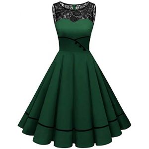 Bbonlinedress Robe de Soir&eacute;e No&euml;l Femme Chic et Elegant Robe Cocktail Vintage Ann&eacute;es 50s 60s Style Audrey Hepburn pour F&ecirc;te Mariage Bapt&ecirc;me Gala Ligne A Dark Green S (Bbonlinedress, neuf)