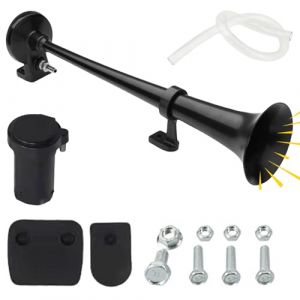 Kit pour klaxon &agrave; air, 12 V, 128 dB, klaxon &agrave; air avec compresseur, corne d&rsquo;air pour camion 12 V, pour voiture, camion, bateaux, moto (tube noir simple) (ELENASI, neuf)