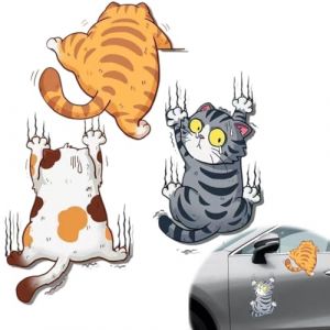 BEPSYOM 3 Pcs Stickers Voiture Humour 3D Chat, Autocollants Animaux Imperméables en PVC, Stickers pour Voiture, Fenêtre, Mur, Ordinateur Portable (LI MINGMING uk shop, neuf)