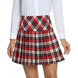 EXCHIC Femmes L'&eacute;cole Style A Ligne Elasticit&eacute; Taille Haute Mini Pliss&eacute;e Jupe Plaid Ecossaise Kilt avec Pantalons(M, 16) (EEVASS, neuf)
