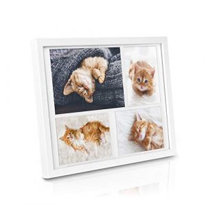 BOMOE Galeria Multi Cadre Photo pour 4 Photos (1x 15x21, 3x 10x15 cm) – Cadre Photo en Bois & Verre Plastique avec Suspension Métallique, Pied de Support & Passepartout – Décoration Murale – Blanc (Brandvin, occasion)