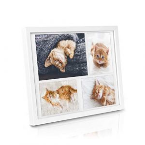 BOMOE Galeria Multi Cadre Photo pour 4 Photos (1x 15x21, 3x 10x15 cm) – Cadre Photo en Bois & Verre Plastique avec Suspension Métallique, Pied de Support & Passepartout – Décoration Murale – Blanc (Brandvin, neuf)