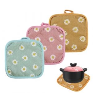 WUSJCOF 3 Pièces Maniques Résistantes à la Corrosion et Thermiques, Contre Haute Chaleur, Cuisine Pliables Antidérapant, Gant de Cuisine, pour Four, Pot, Assiette, Bol, Tasse, En Coton et Lin (NAROU DUTEN, neuf)