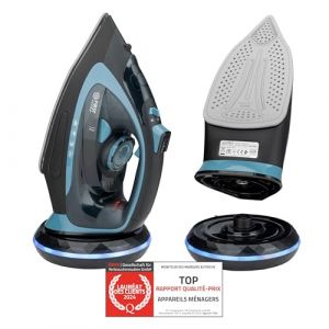 TZS First Austria - Fer à repasser à vapeur sans fil avec station 2400W - Réservoir de 450 ml, système anti-goutte, température et intensité réglables et semelle en céramique - Avec vapeur verticale (TZS First E Commerce GmbH, neuf)