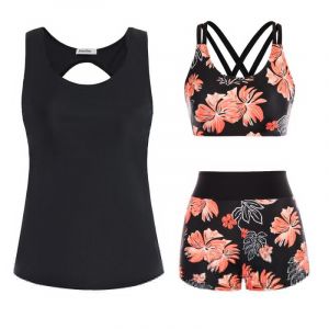 JASAMBAC Tankini Femme Grande Taille Maillot De Bain 3 PièCes Tankinis Femme Imprimé Floral ContrôLe du Ventre Bikinis AthléTique Maillot De Bain Modeste Shorty (Fancy Shop EU, neuf)